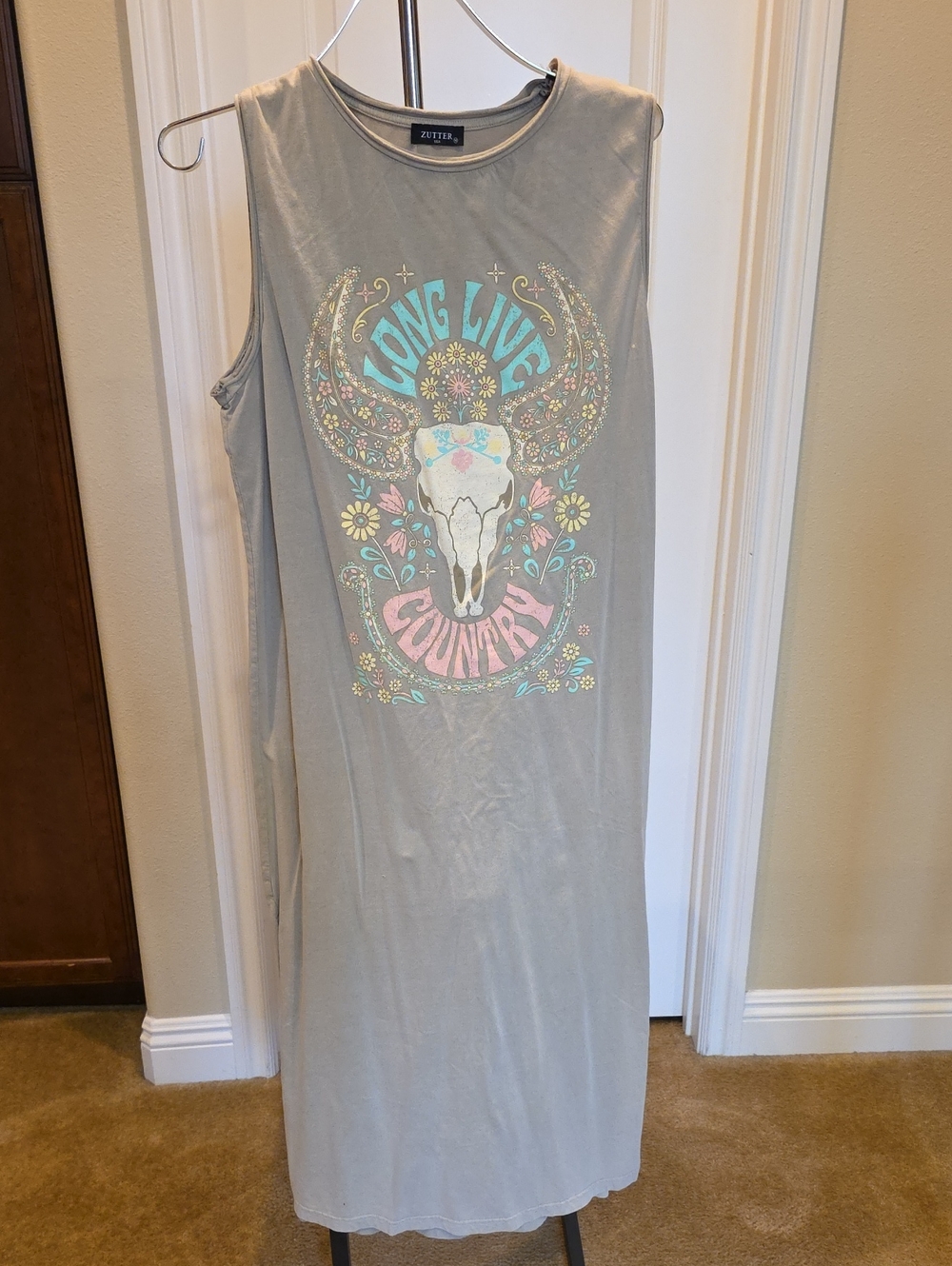 Zutter Taupe Sleeveless Graphic Midi Dress - Long Live Country